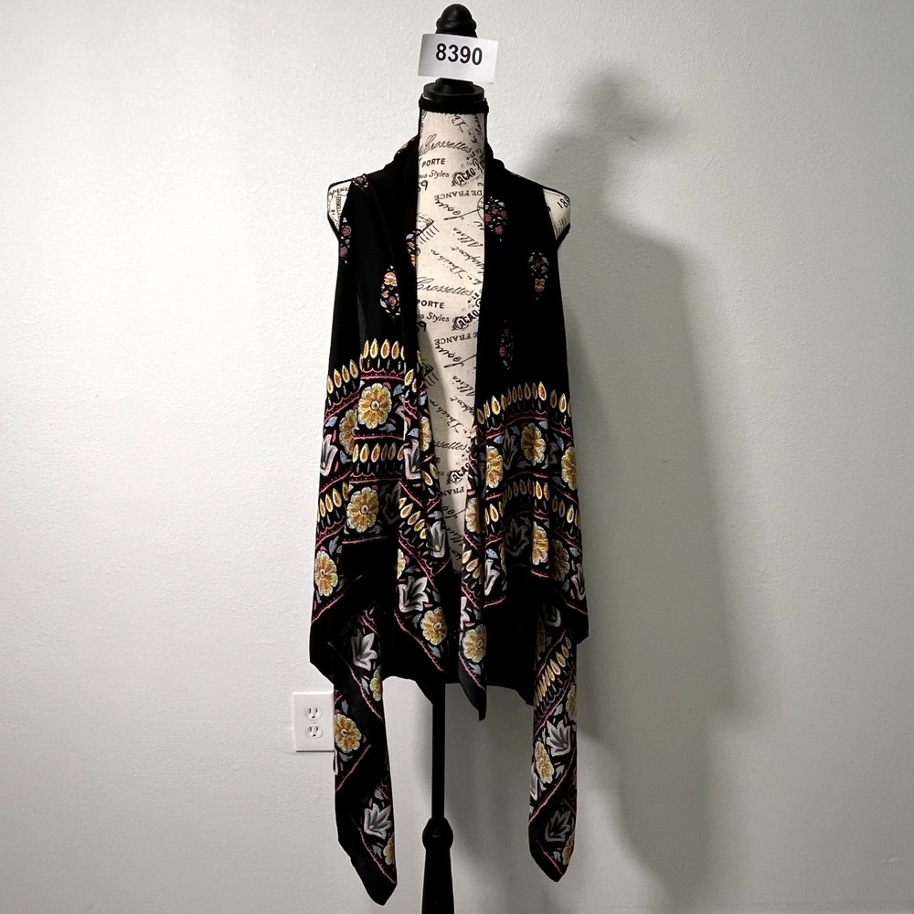 Janice Cardigan Kimono Womens One Size Black Multi Floral Layering Open Front